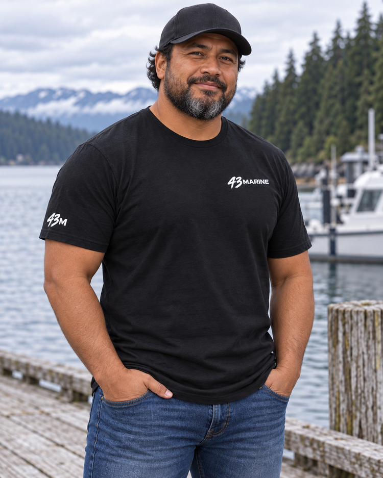 Good Boats. Better Days. Tee — front three-quarter campaign view
