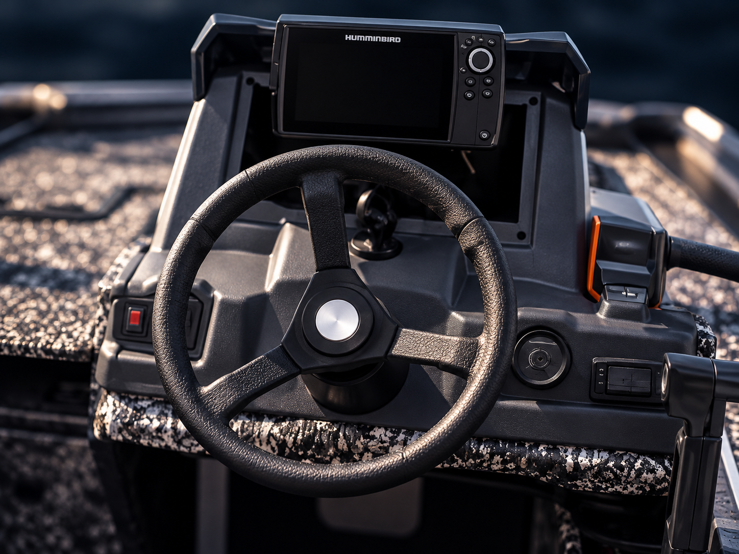 Close-up helm and electronics detail, AI-edited from our project photo