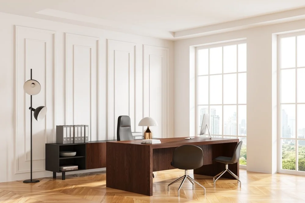 Quiet office archive with organized records and architectural detail