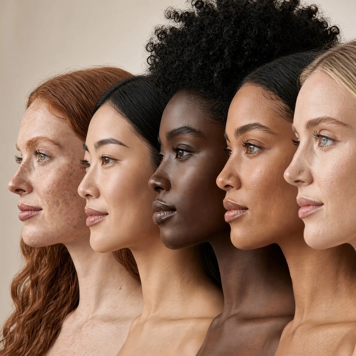 Five women with luminous skin