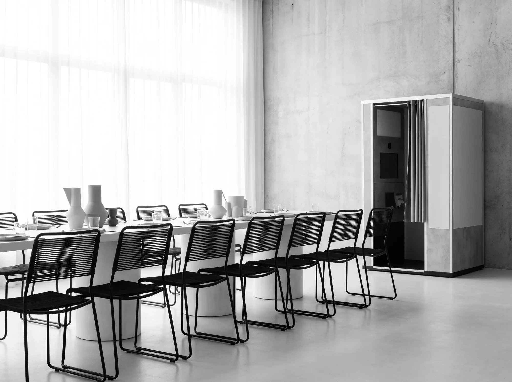 Contemporary event seating and photo booth setup