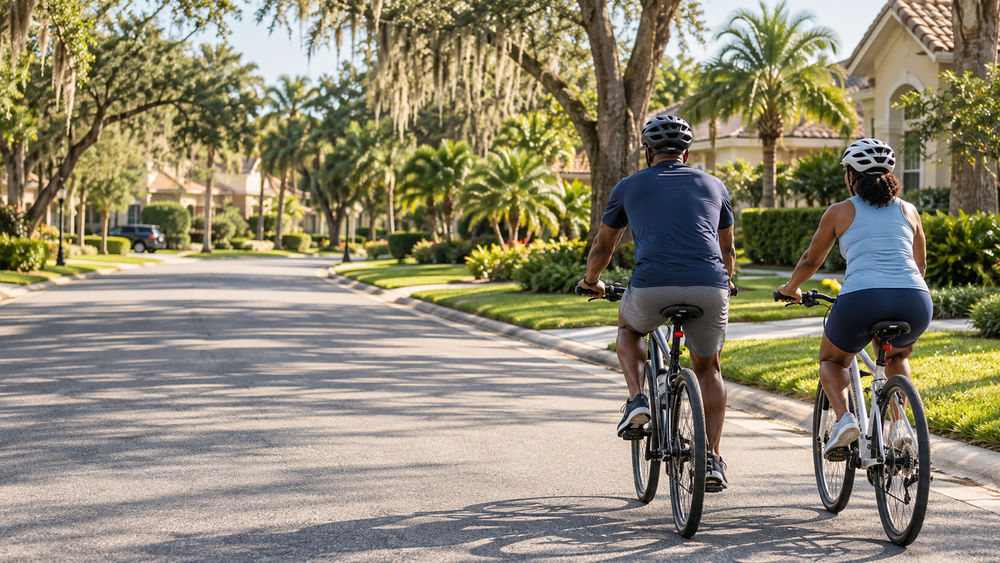 Couple cycling through a north Tampa Bay neighborhood