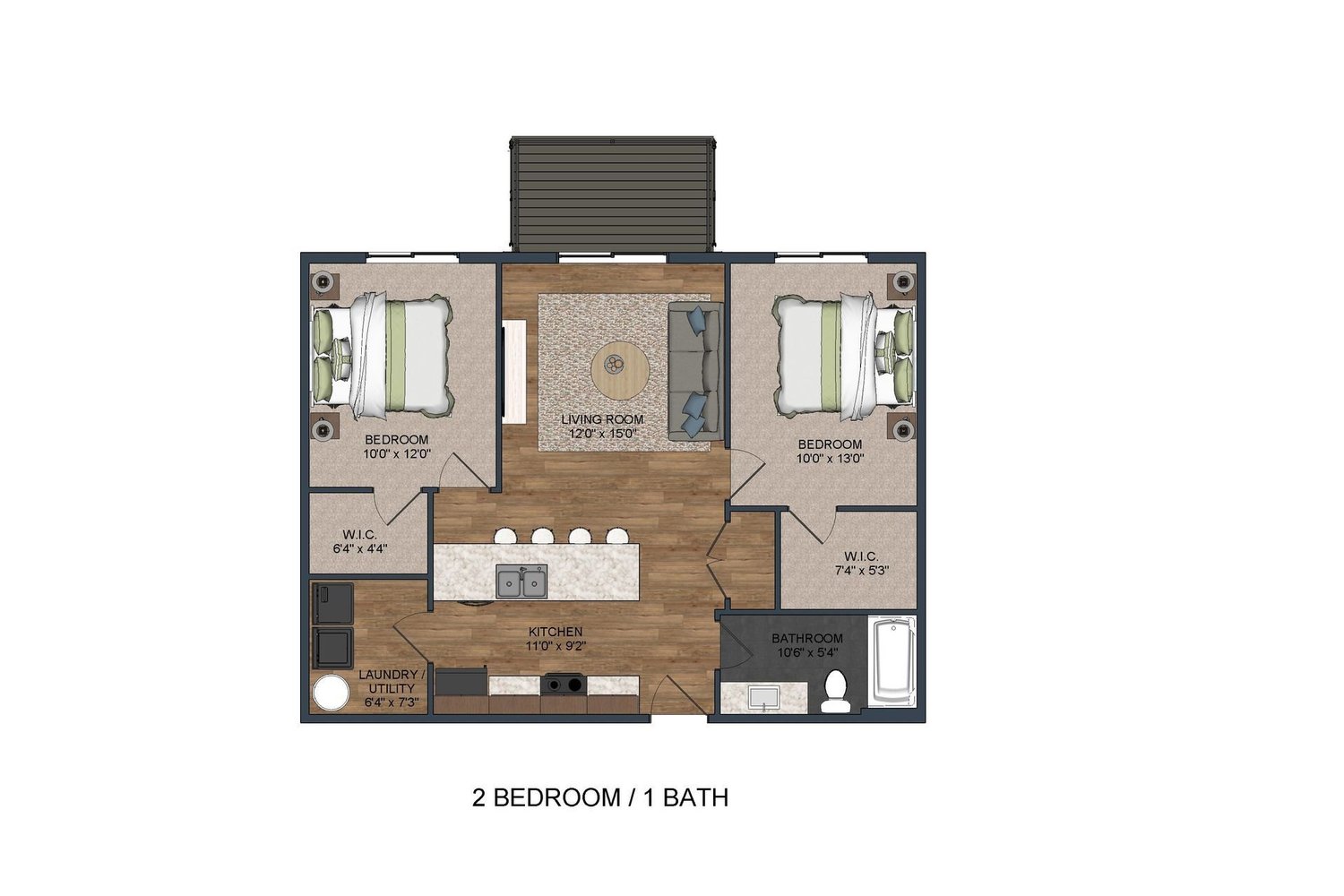 Two-bedroom floor plan (first layout)
