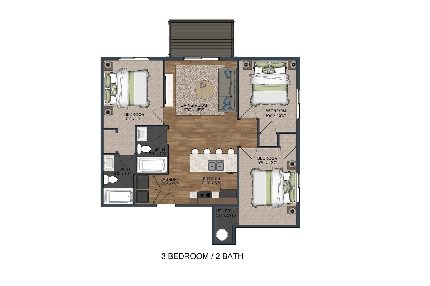 Three-bedroom floor plan