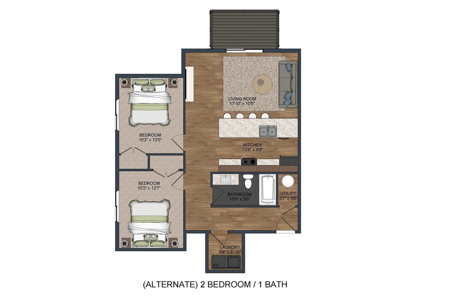 Two-bedroom floor plan (second layout)