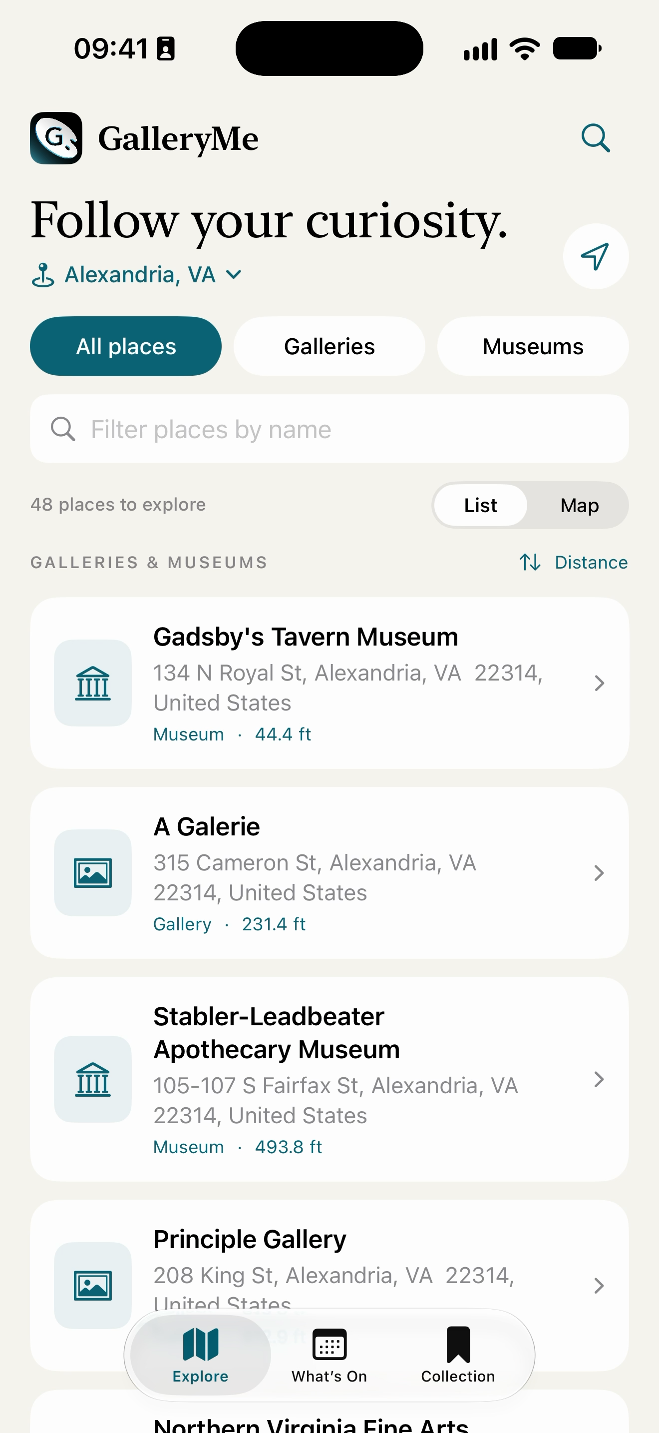 GalleryMe: Discover nearby galleries and museums