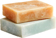 Stack of orange and blue artisan soaps