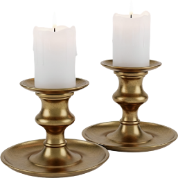 White candles in gold holders