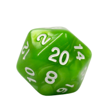 Green twenty-sided gaming die