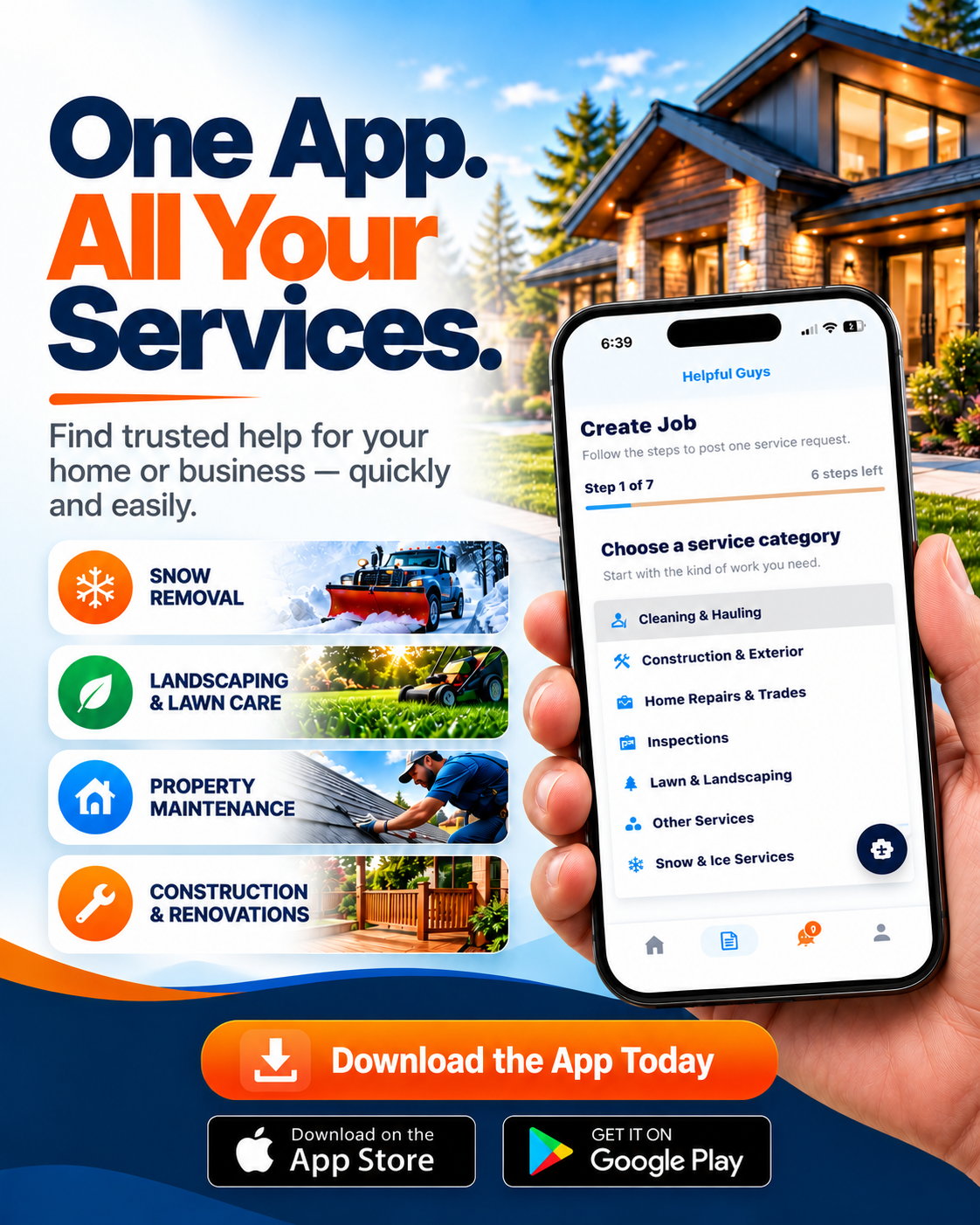Helpful Guys mobile app showing available services