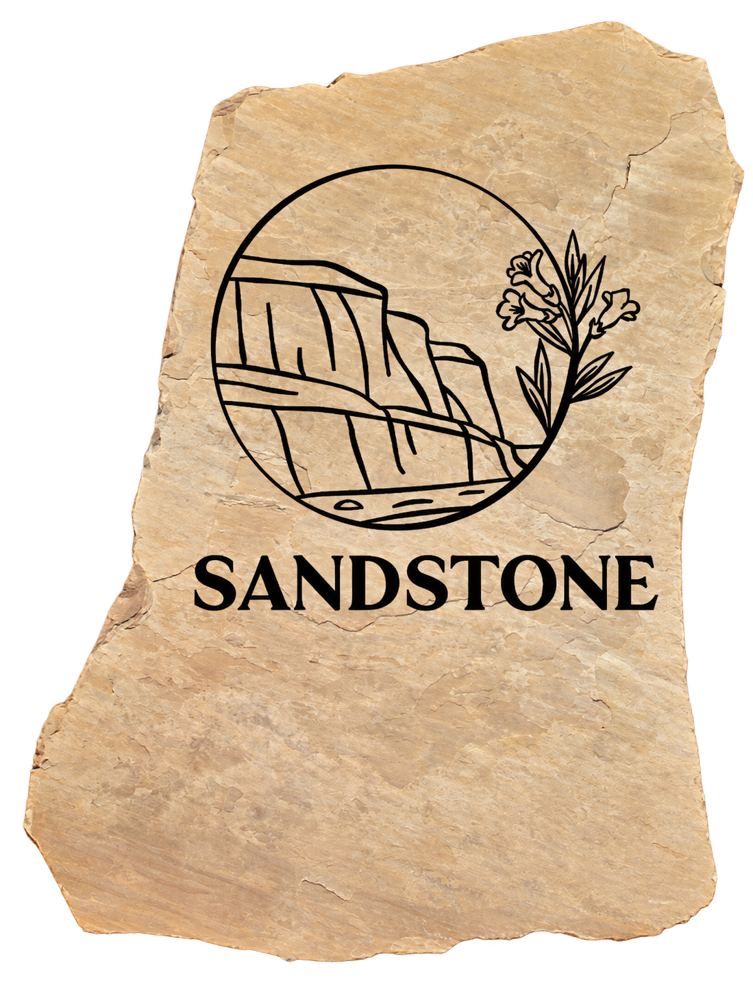Entrance sign concept showing the Sandstone logo on a slab of stone
