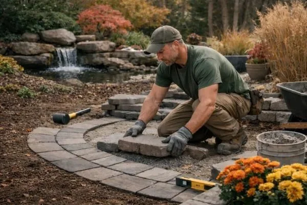 Landscaper designing four-season coastal backyard garden