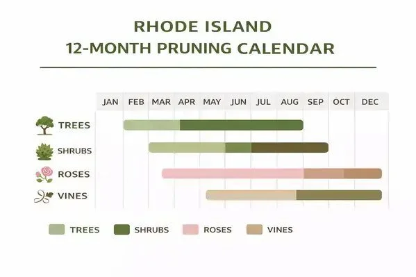Rhode Island monthly pruning calendar infographic