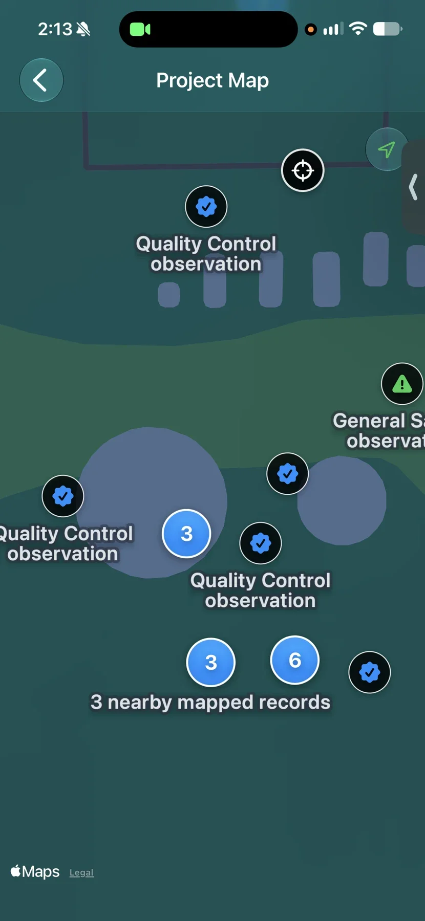 Baseline project map with quality control and safety observations