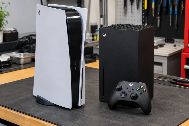 PlayStation 5 and Xbox Series X with controller