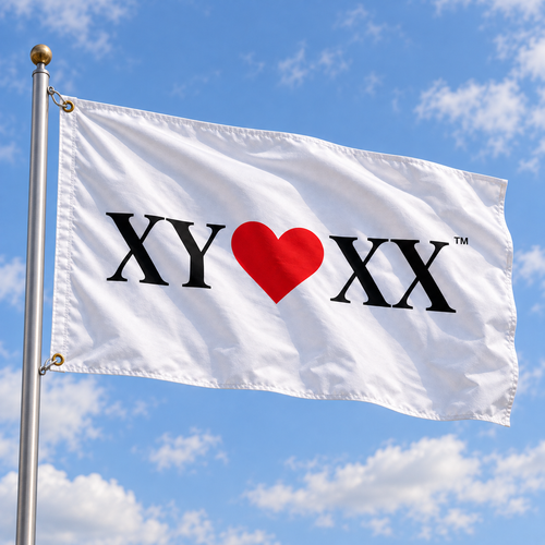 Classic flag mockup against blue sky; intended for indoor display