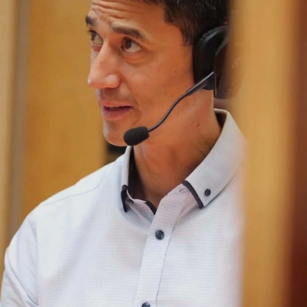 Daniel wearing a headset. Text reads 'Fast work'
