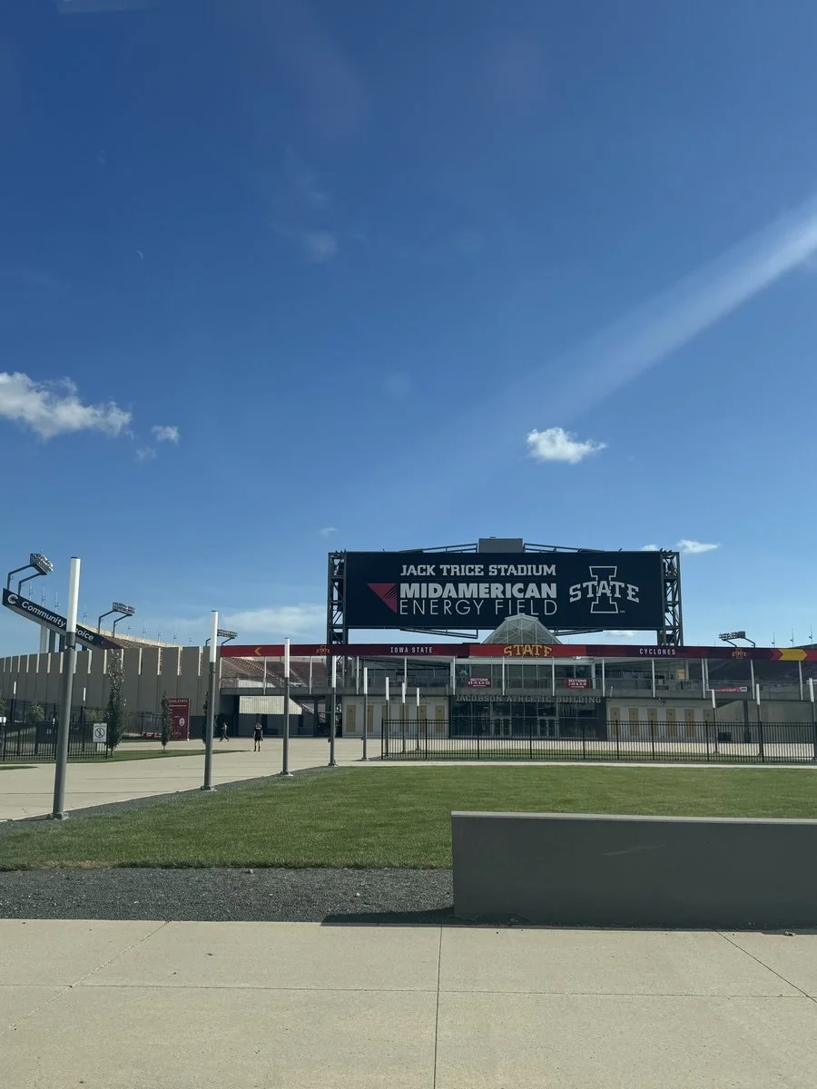 The Jack Trice Stadium sign at Iowa State University in Ames