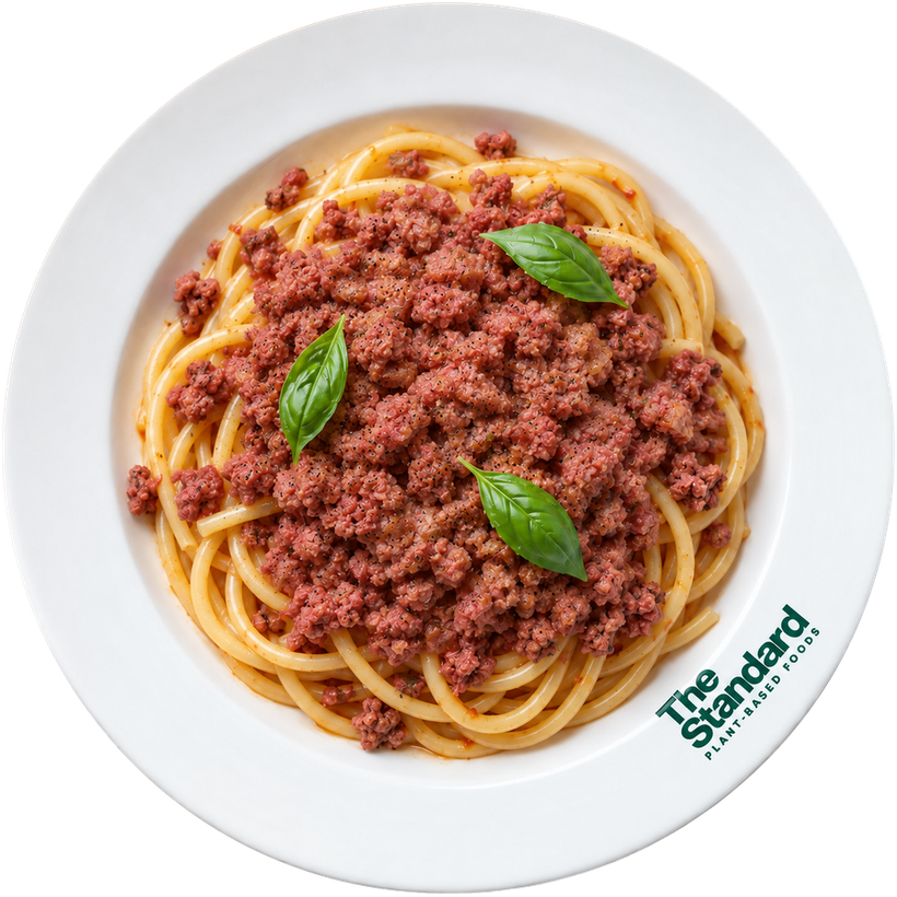 Tabakta bitki bazlı kıymalı spagetti