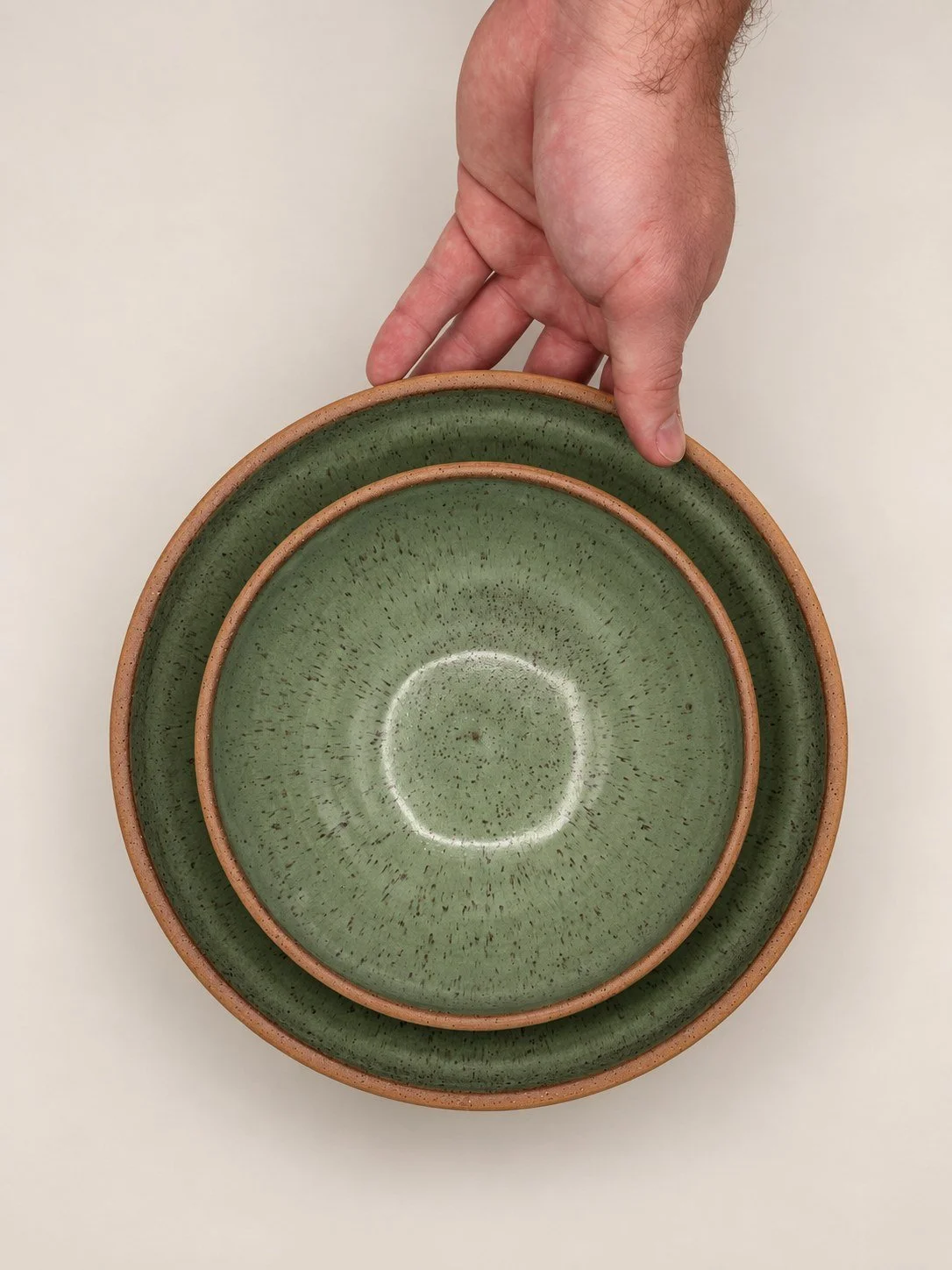 Sage green · Gloss glaze, glazed exterior with exposed rim