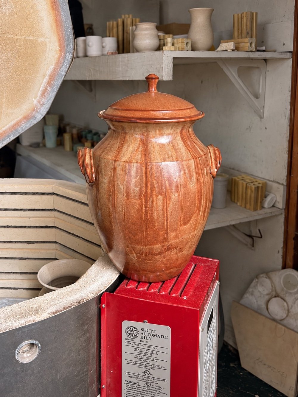 Large lidded vessel in the studio