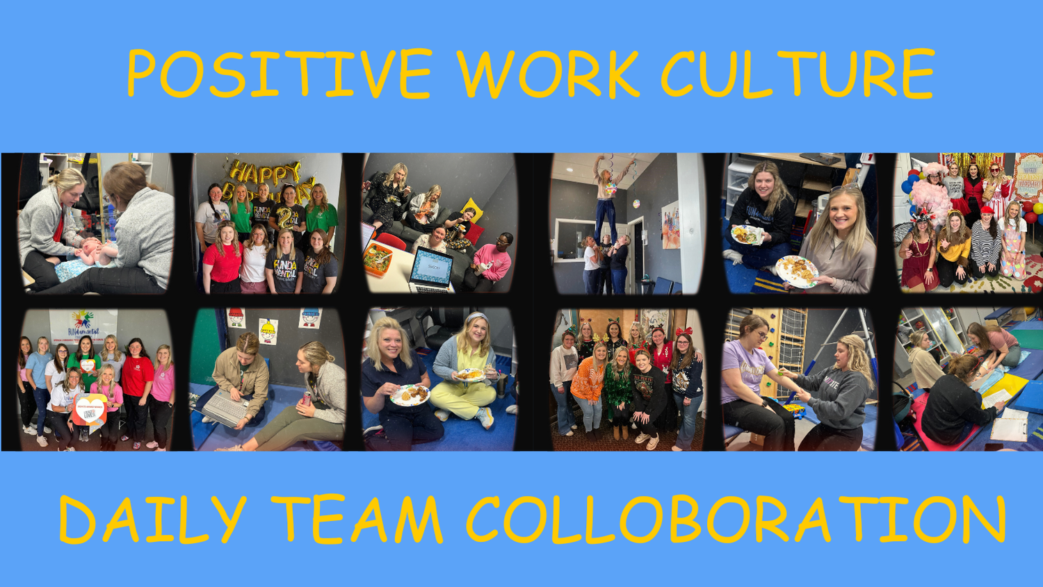 Collage of the FUNdamental team: positive work culture and daily team collaboration
