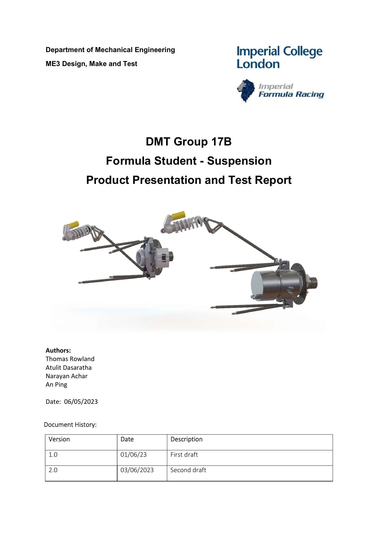 Testing and analysis report, page 1