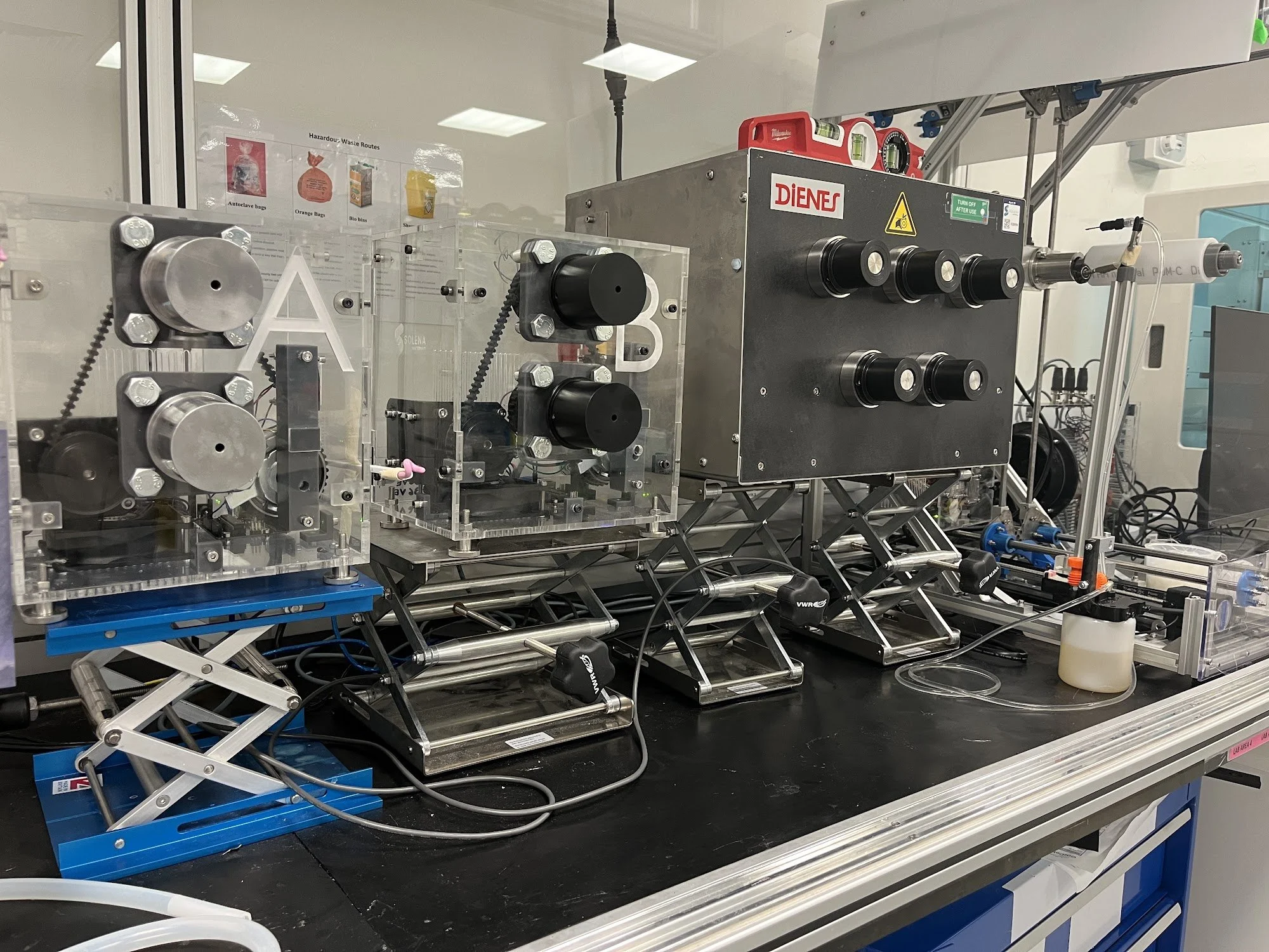 Godet duos A and B installed on the pilot wet-spinning line
