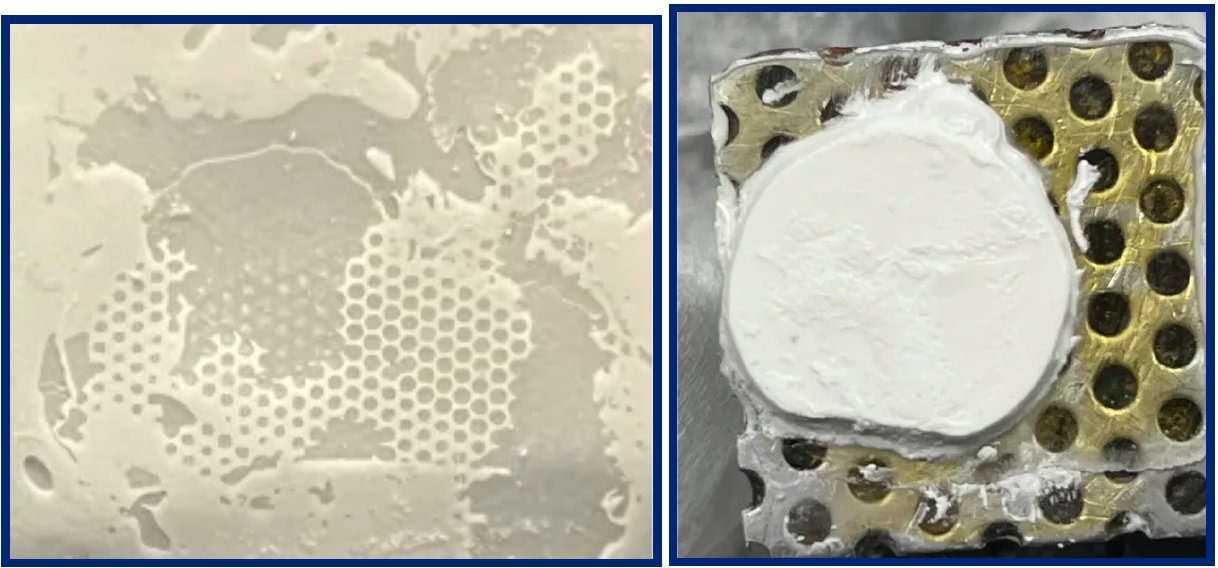 Honeycomb exposure test and an overcured 3D scaffold print