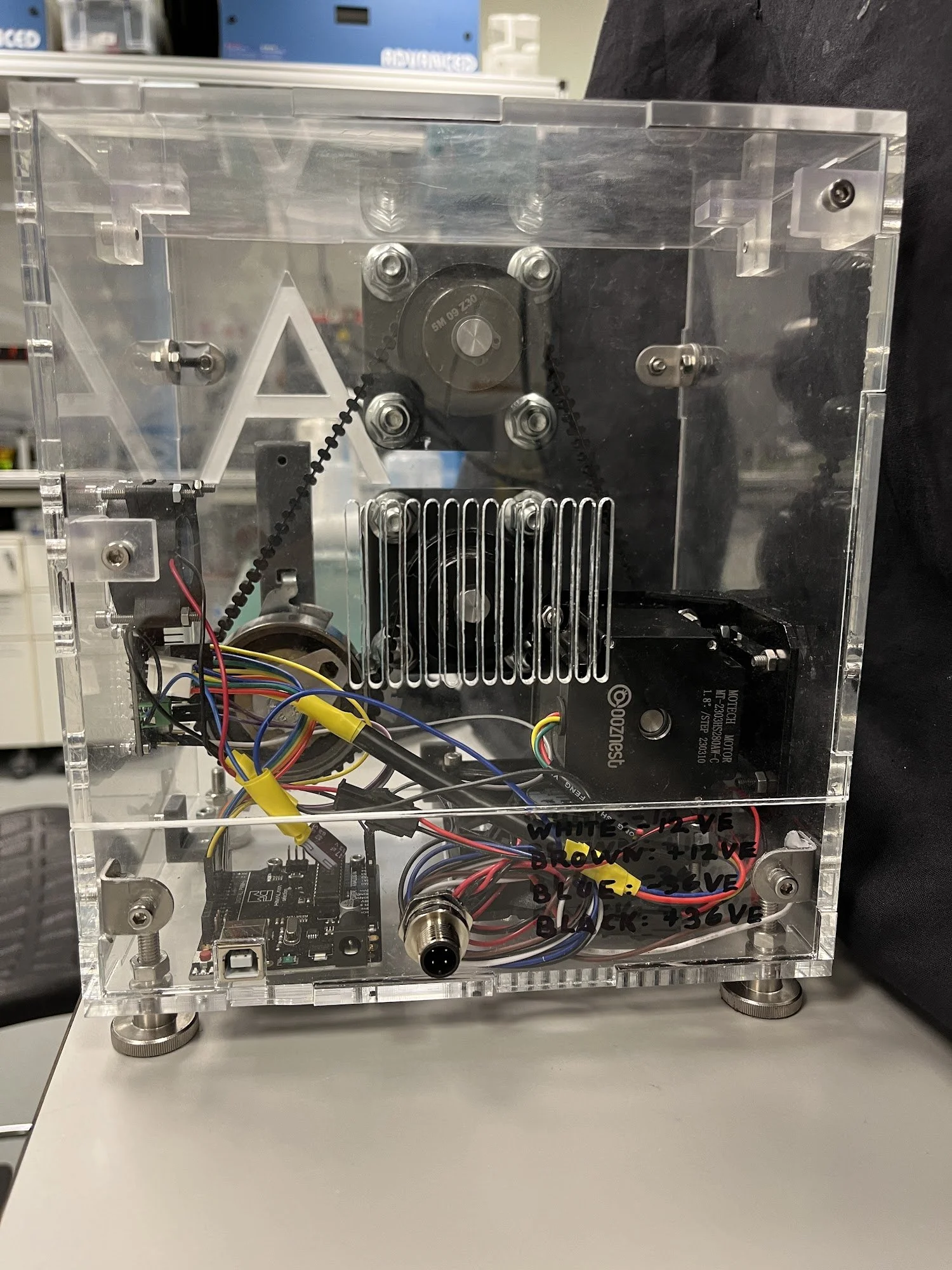 Rear of the godet duo enclosure showing the motor drive and electronics
