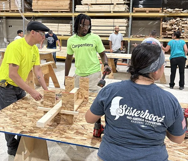 Volunteers building the crosses