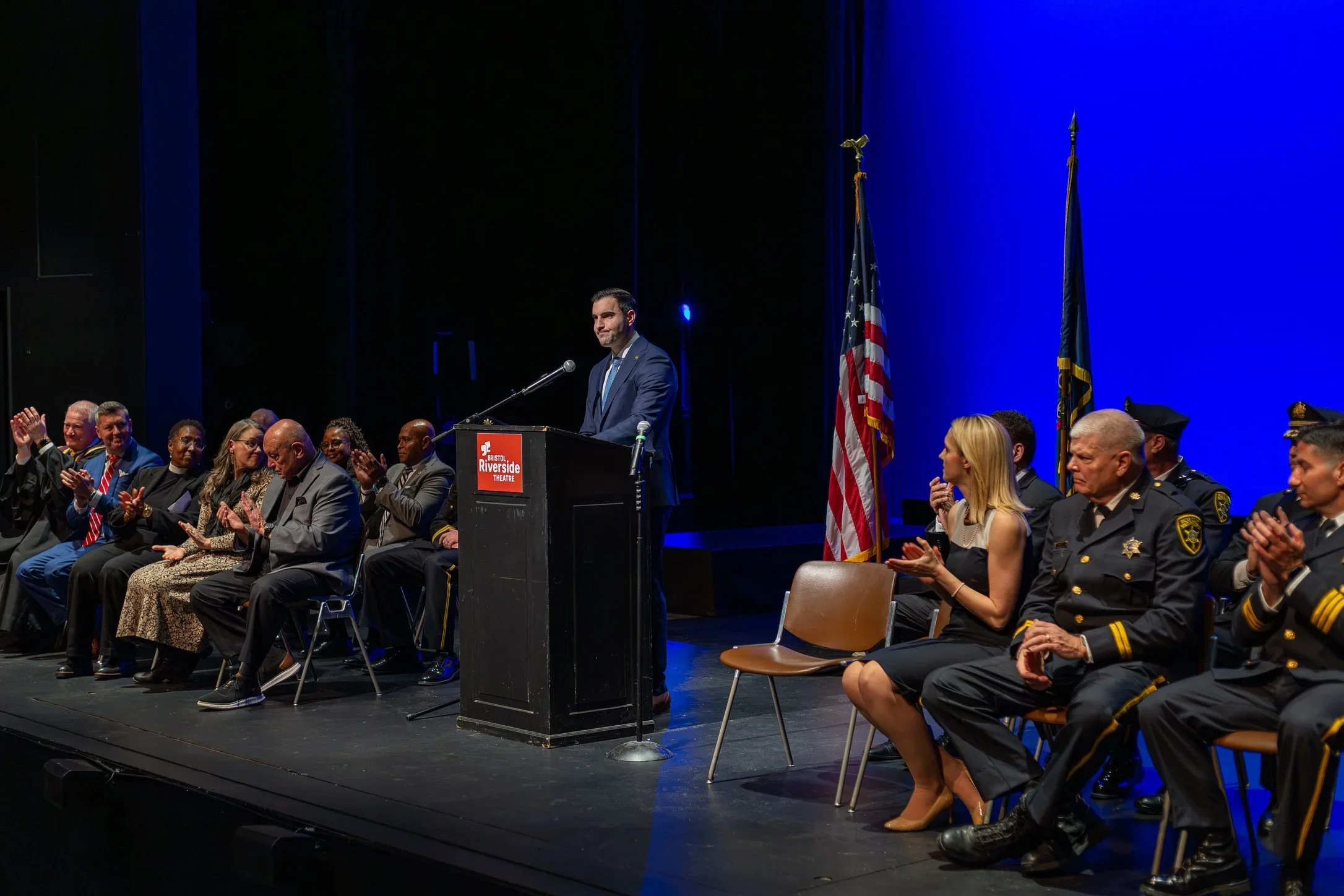 Danny Ceisler speaking from the podium at his swearing-in ceremony