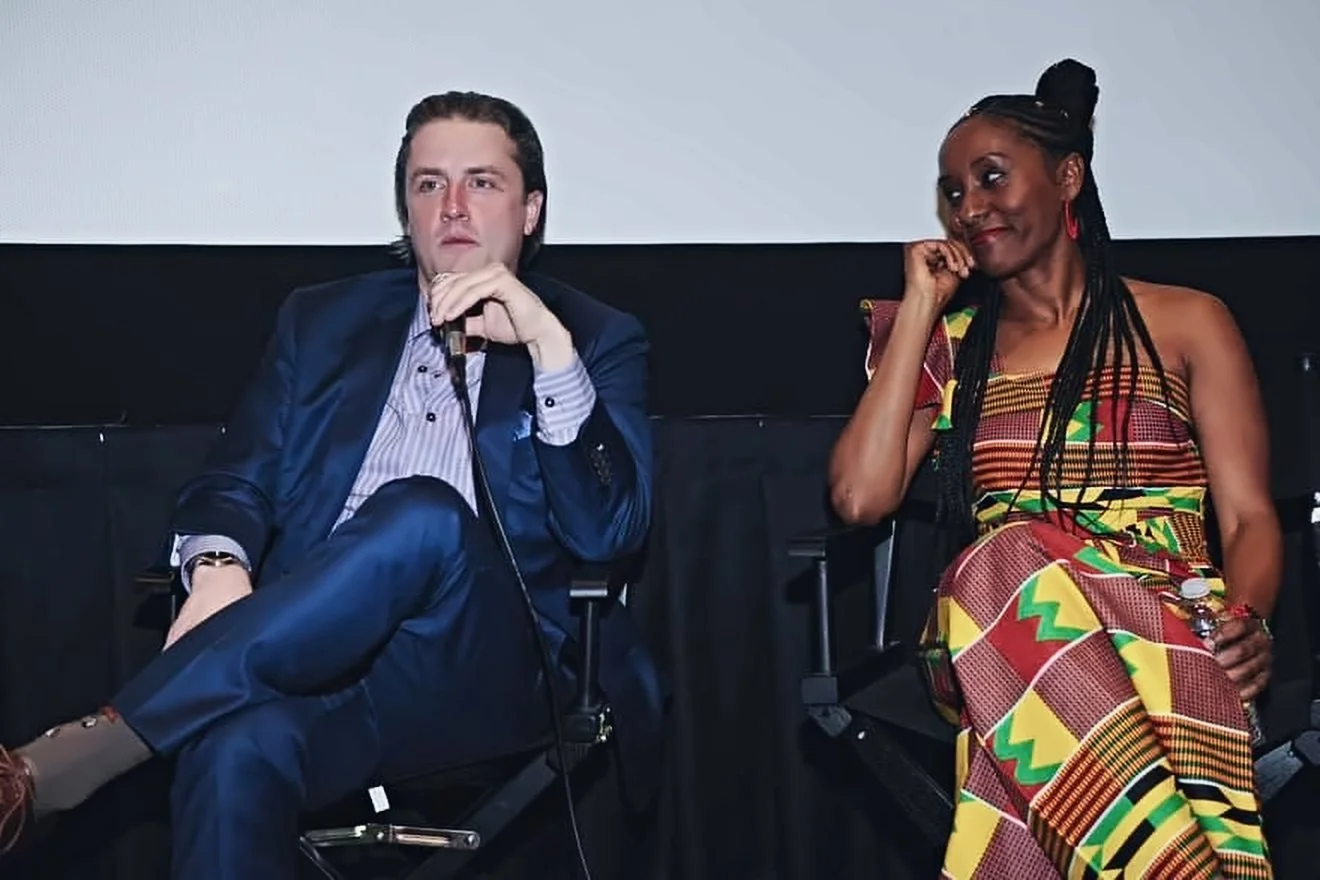 Philip Plowden and Celeste Cooper on stage at the Range Runners world premiere Q&A