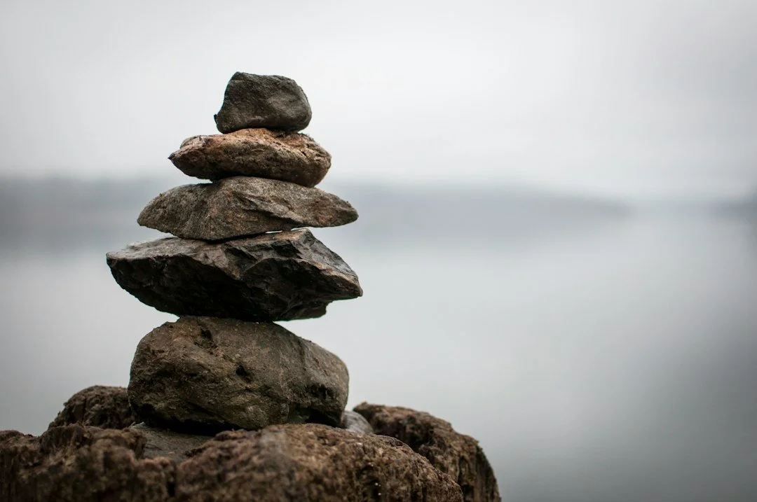 Stacked stones cairn