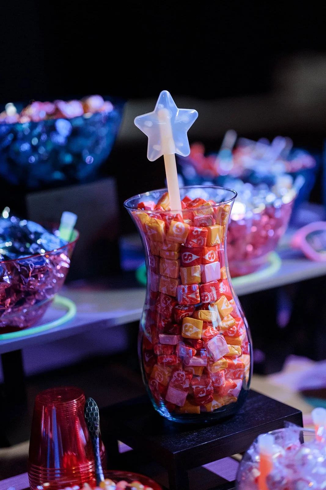 Candy display with a glowing star wand