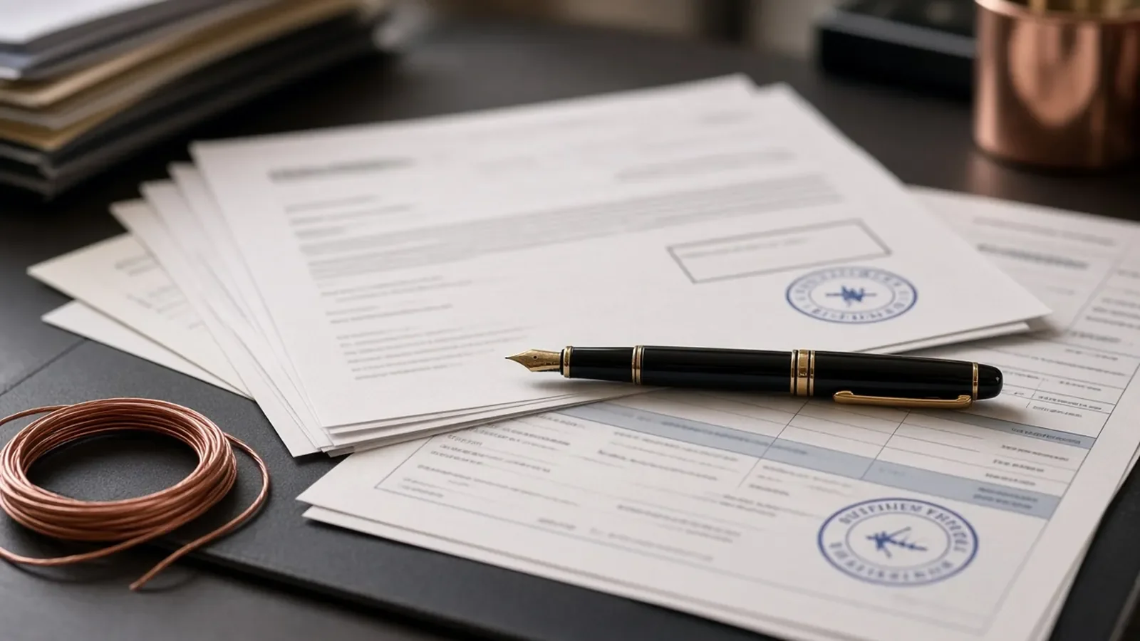 Shipping documents and inspection certificates for a copper export order