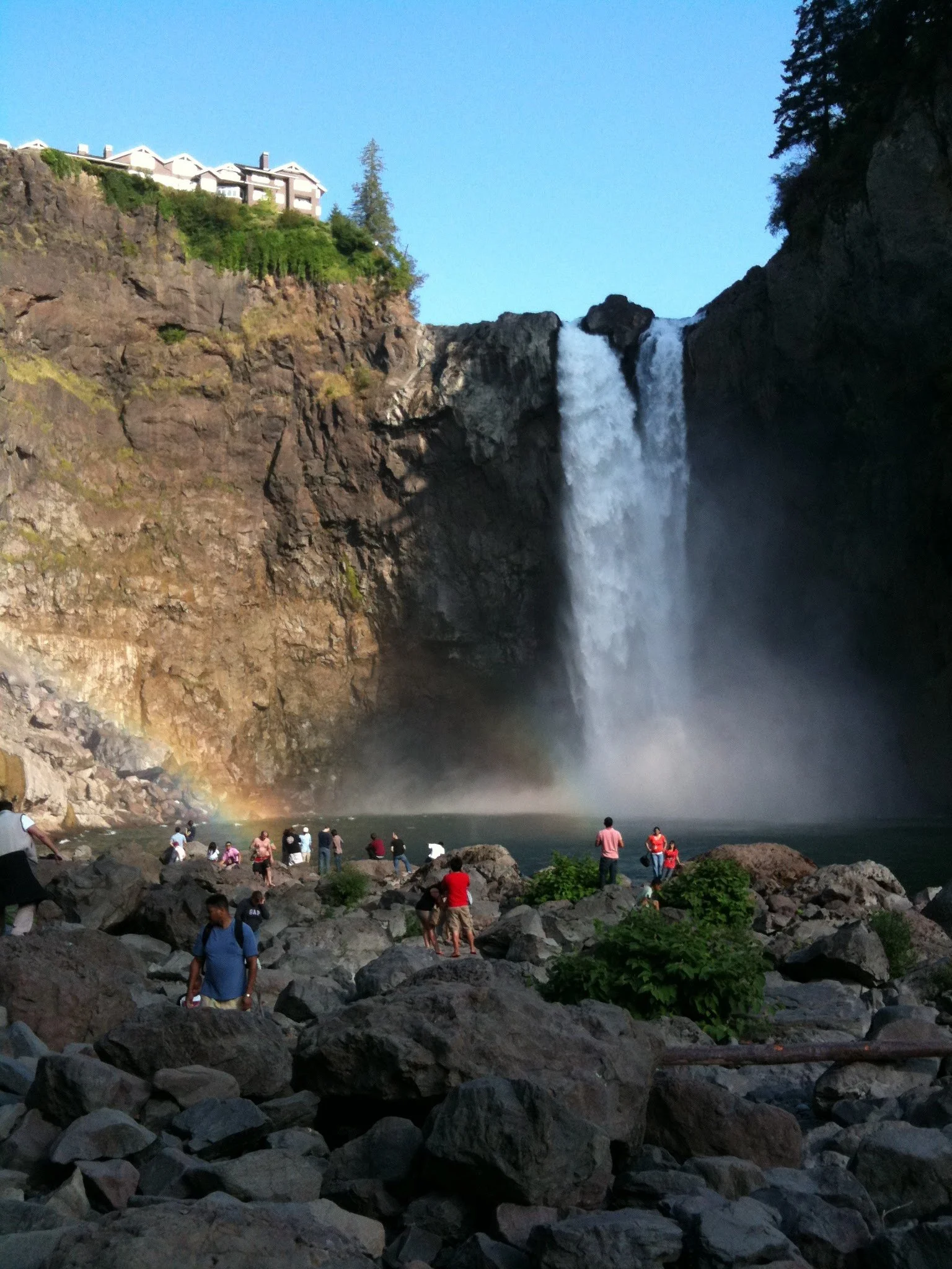 Snoqualmie Falls and Salish Lodge in the forested river gorge