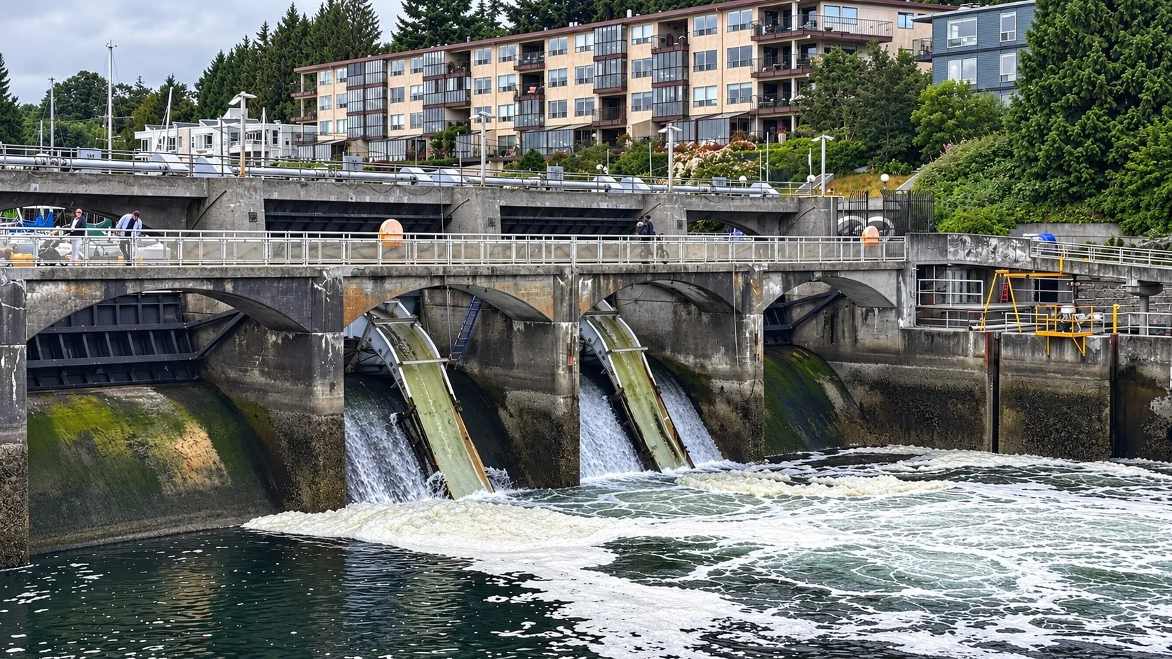 Water spilling through the Ballard Locks gates