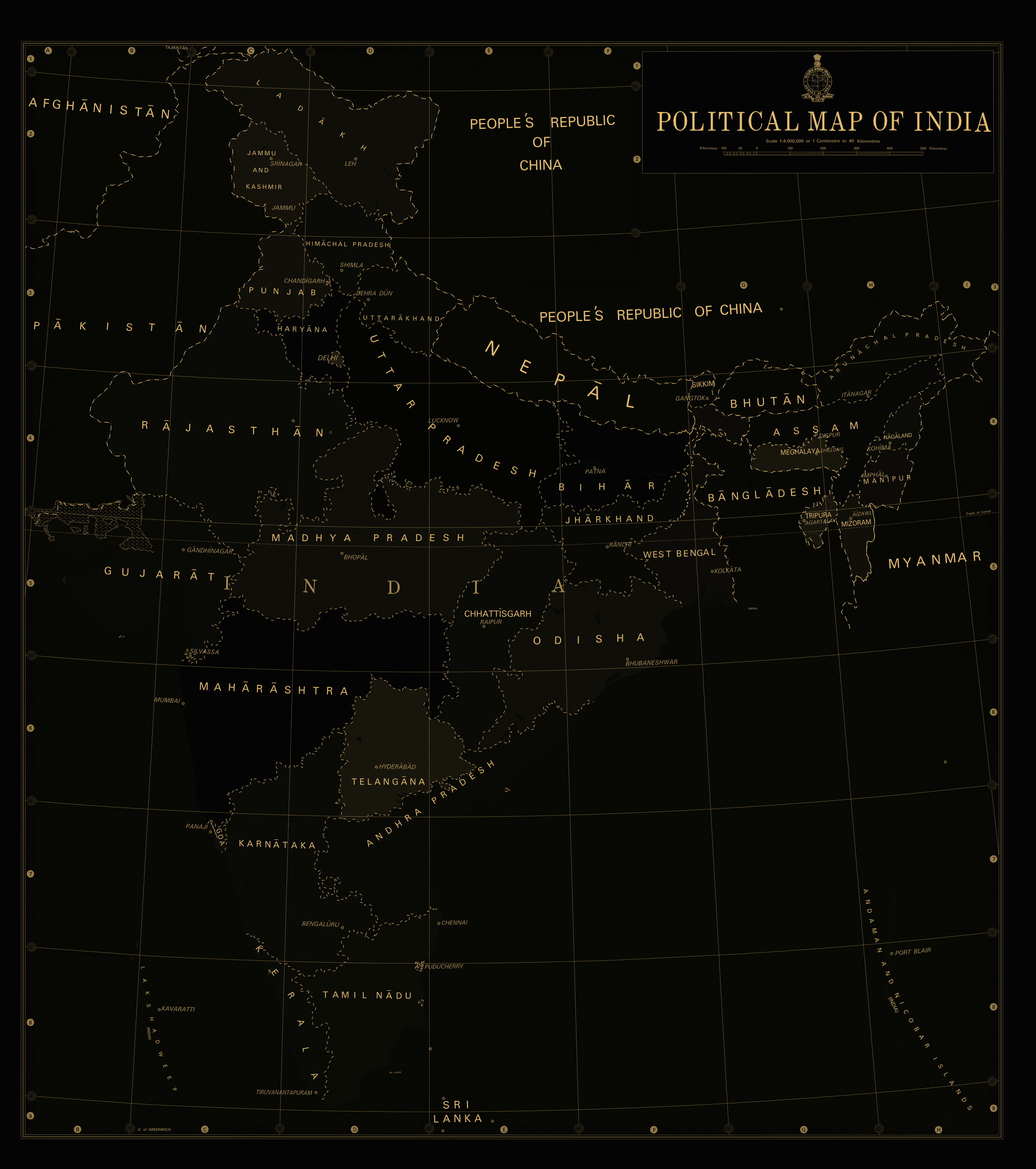 Supplied political reference map of India including Lakshadweep and Andaman and Nicobar Islands; no cultivation overlay.