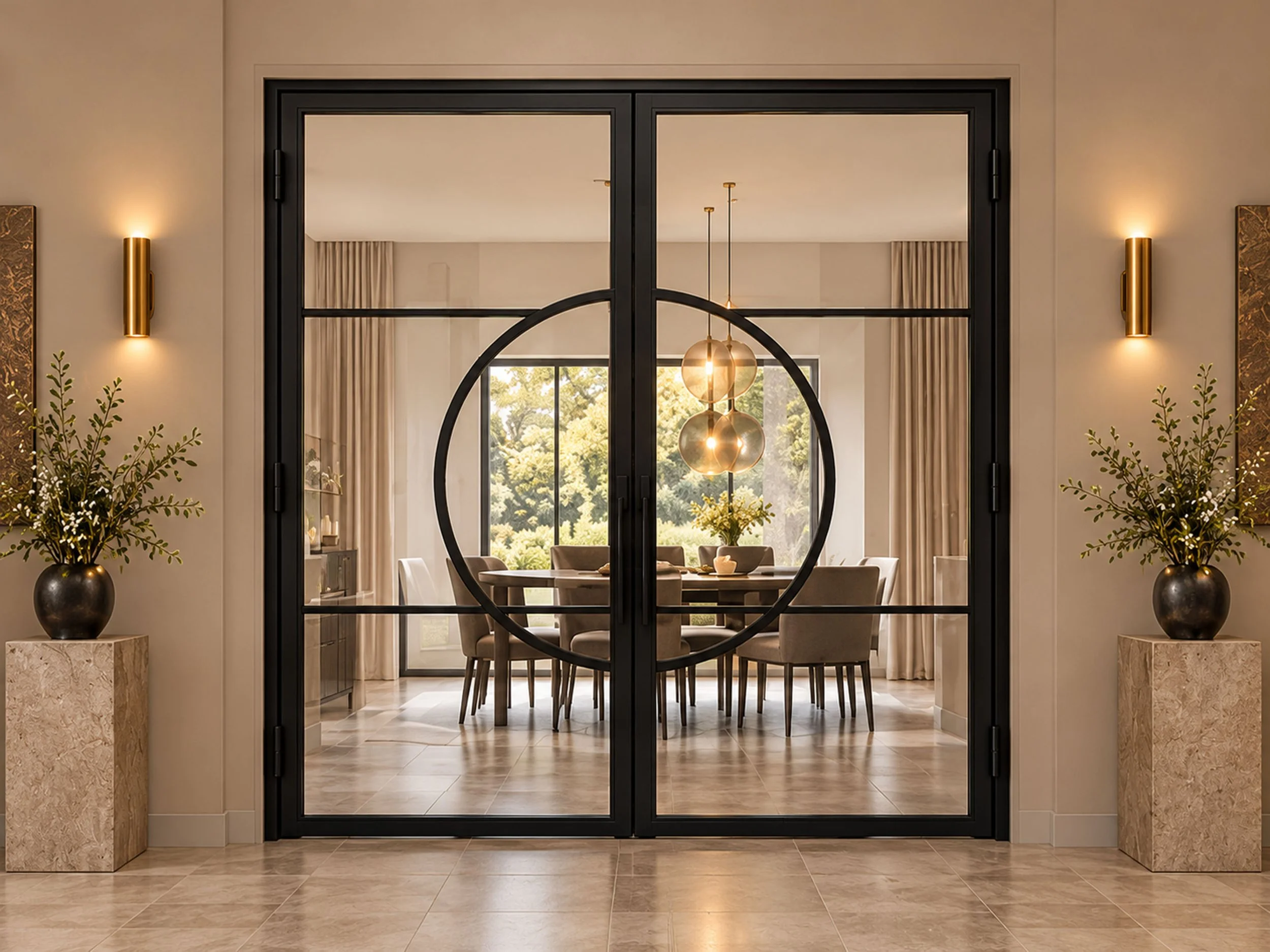 Dubbele scharnierdeur in een warm interieur