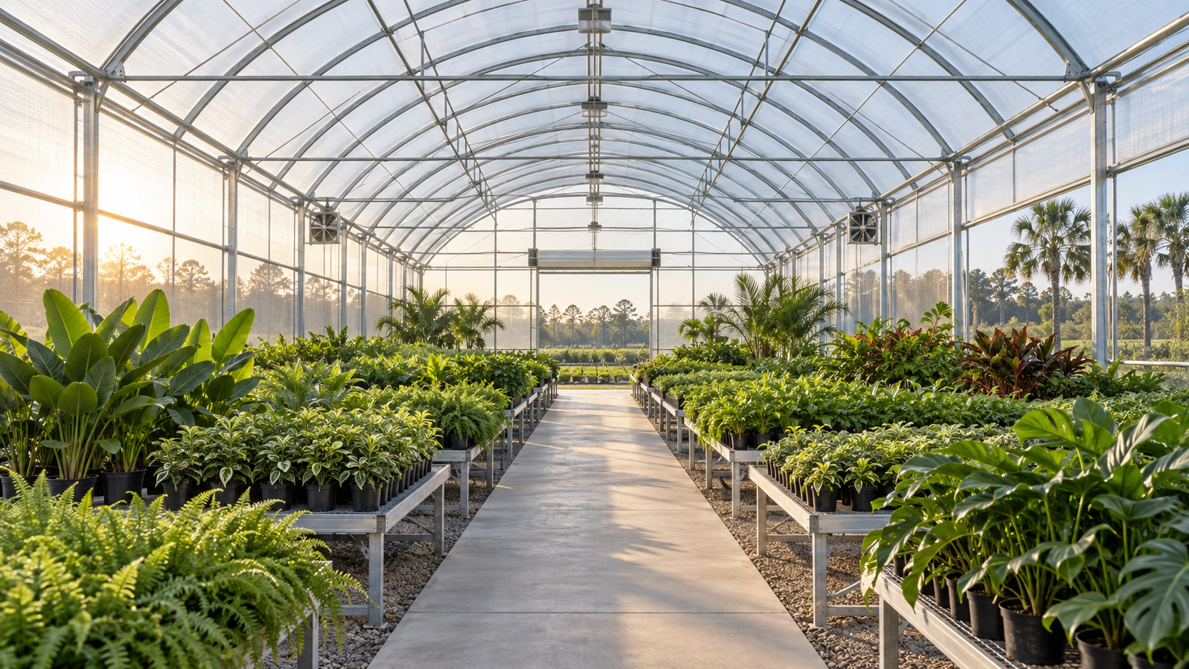 AI concept of a greenhouse with nursery plants