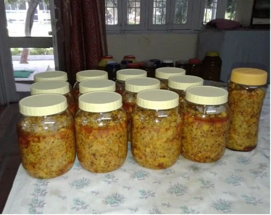 Rows of filled pickle jars