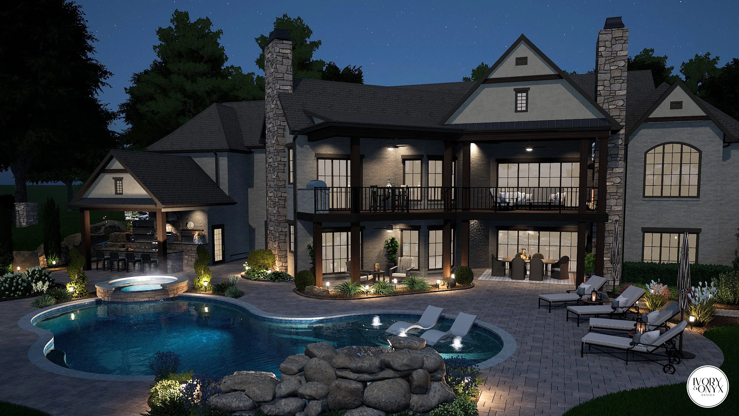 Romantic Backyard Retreat with pool, outdoor chef kitchen, and hot tub