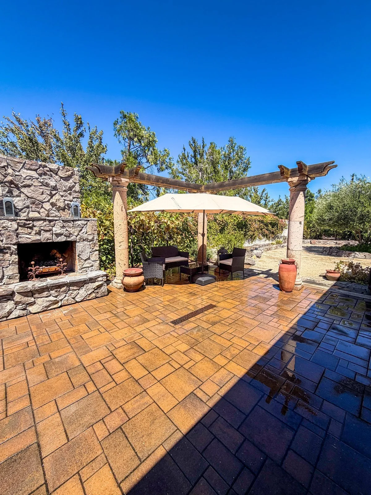 Luxury Stone Fireplace Seating & Patio