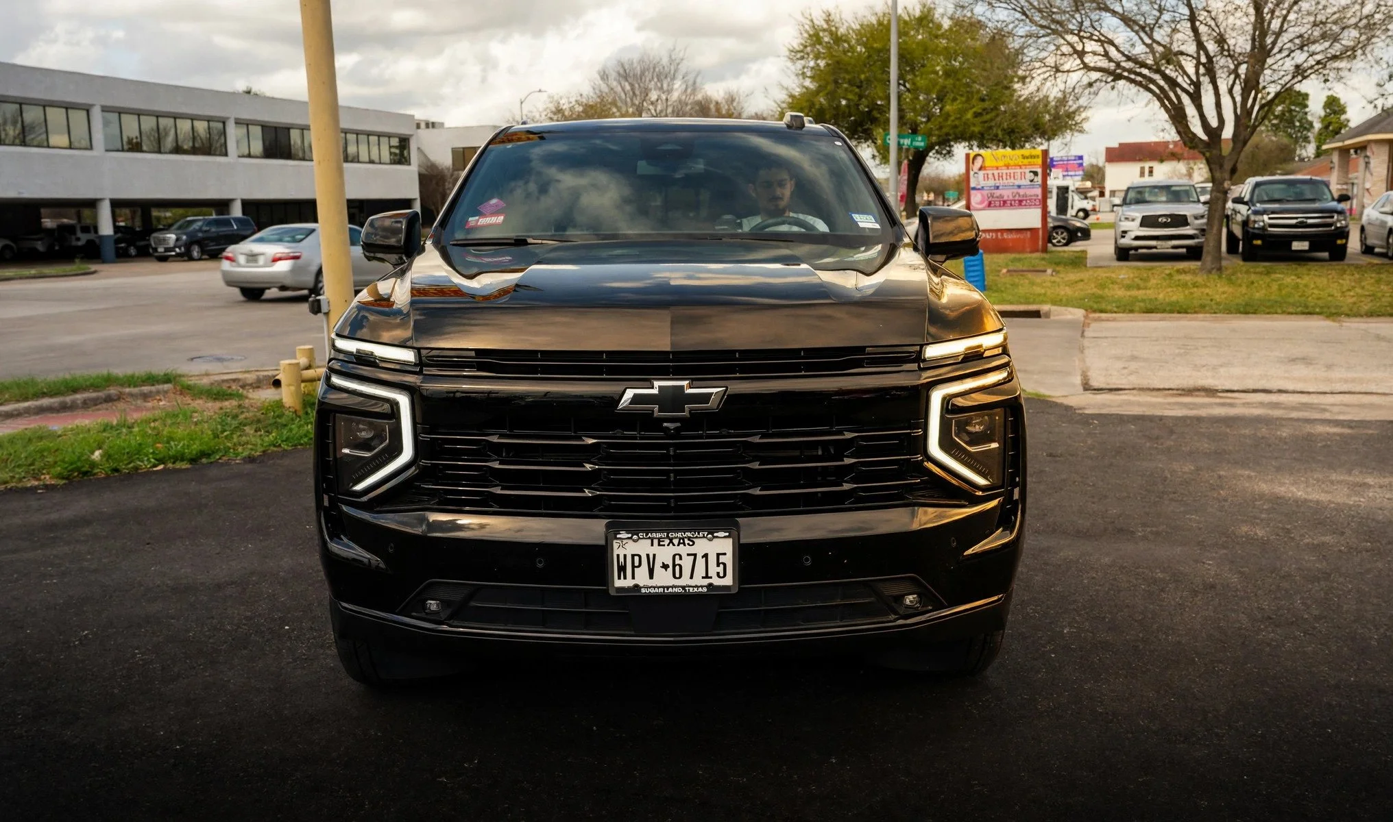Front view of the black Chevrolet Suburban