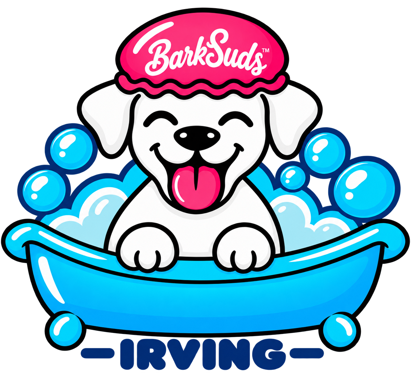 BarkSuds Irving puppy in bubble bath logo