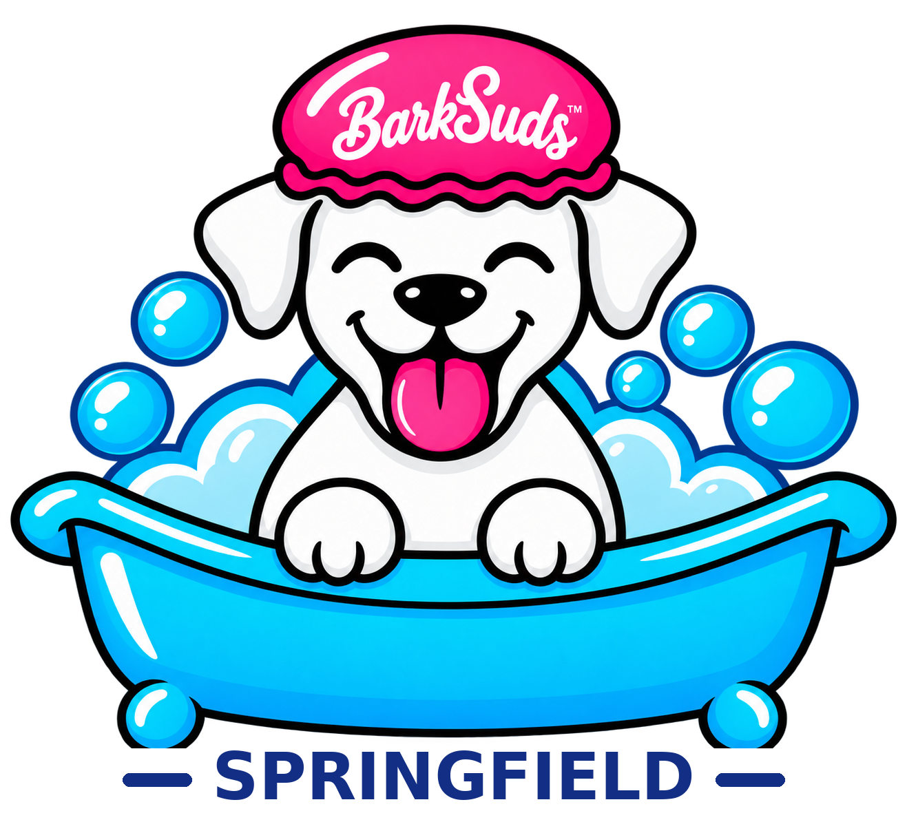 BarkSuds Springfield puppy in bubble bath