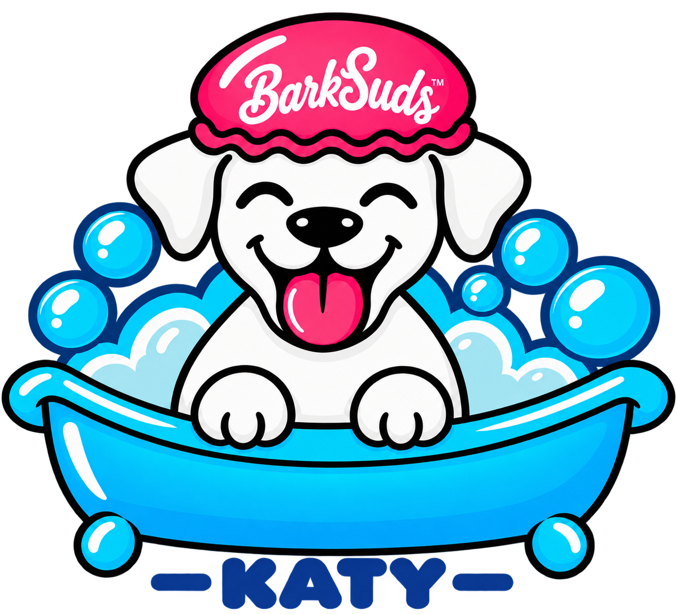 BarkSuds Katy puppy in bubble bath logo