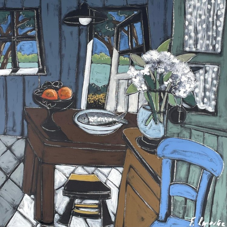 Le Bouquet — peinture de Fabricia Lepoutre, 110 × 110 cm