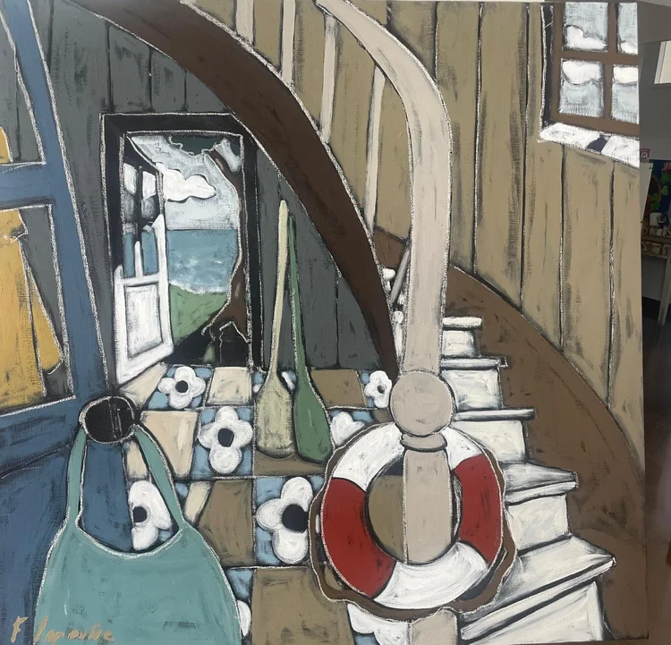 Retour de balade — peinture de Fabricia Lepoutre, 110 × 110 cm